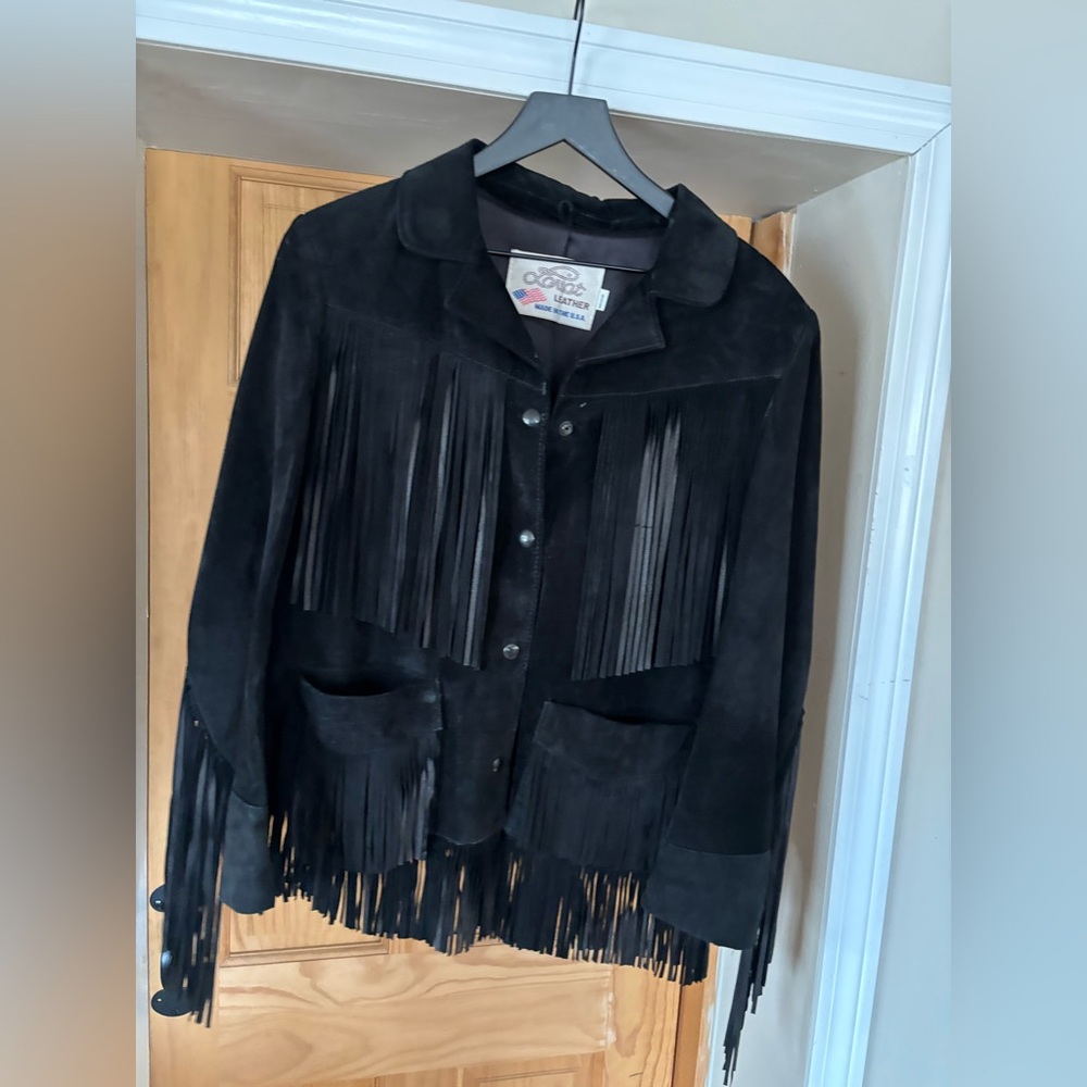 Black Suede Fringe Leather Jacket by - Picture 8 of 16